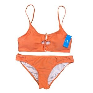 Cupshe Ribbed Orange Bikini Set Cutout Detail – Size L NWT